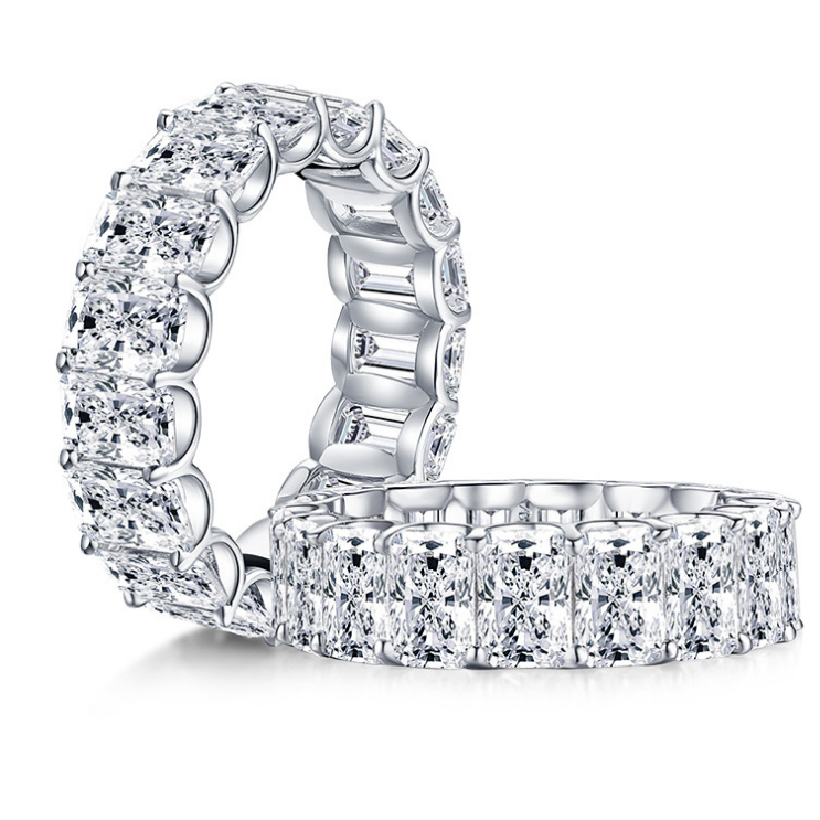 Full Stone Wedding Band Rings Sterling 925 Silver Moissanite Eternity Ring Silver