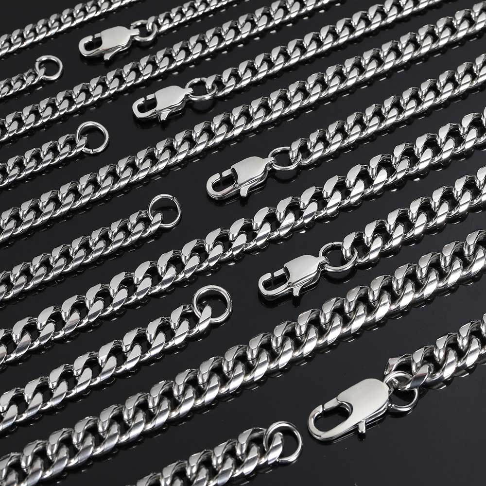 Wholesale Mens Stainless Steel Cuban Link Necklace Hip Hop Jewelry 14k 18k Gold Plated Miami Cuban Link Chain for Men