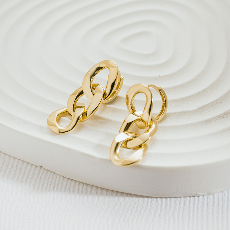 Cuban Pattern Real Gold 14K Solid Yellow Gold Real Big Earrings Women Wholesale Earrings