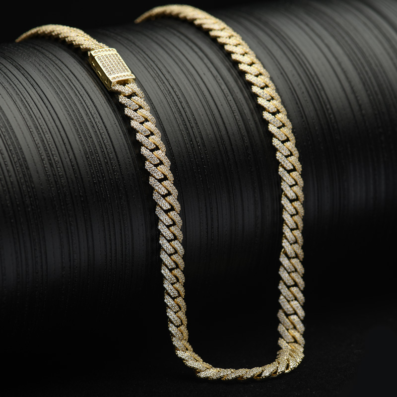 Men's Fine Jewelry Gold Plated Bling 925 Sterling Silver CZ Stone Diamond Miami Cuban Link Chain Parties Gifts Religious
