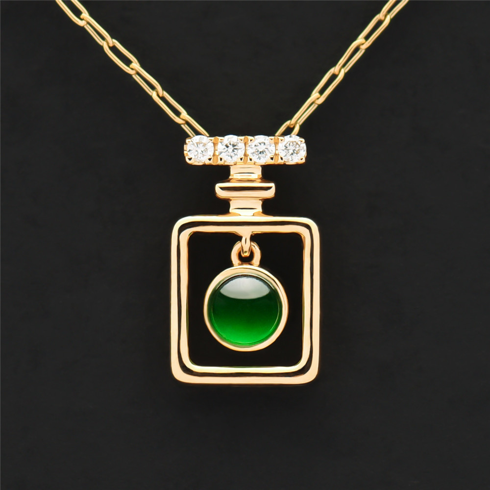 Fine Jewelry 18k Gold Luxury Diamond Perfume Bottle Shape Jadeite Pendant Necklace
