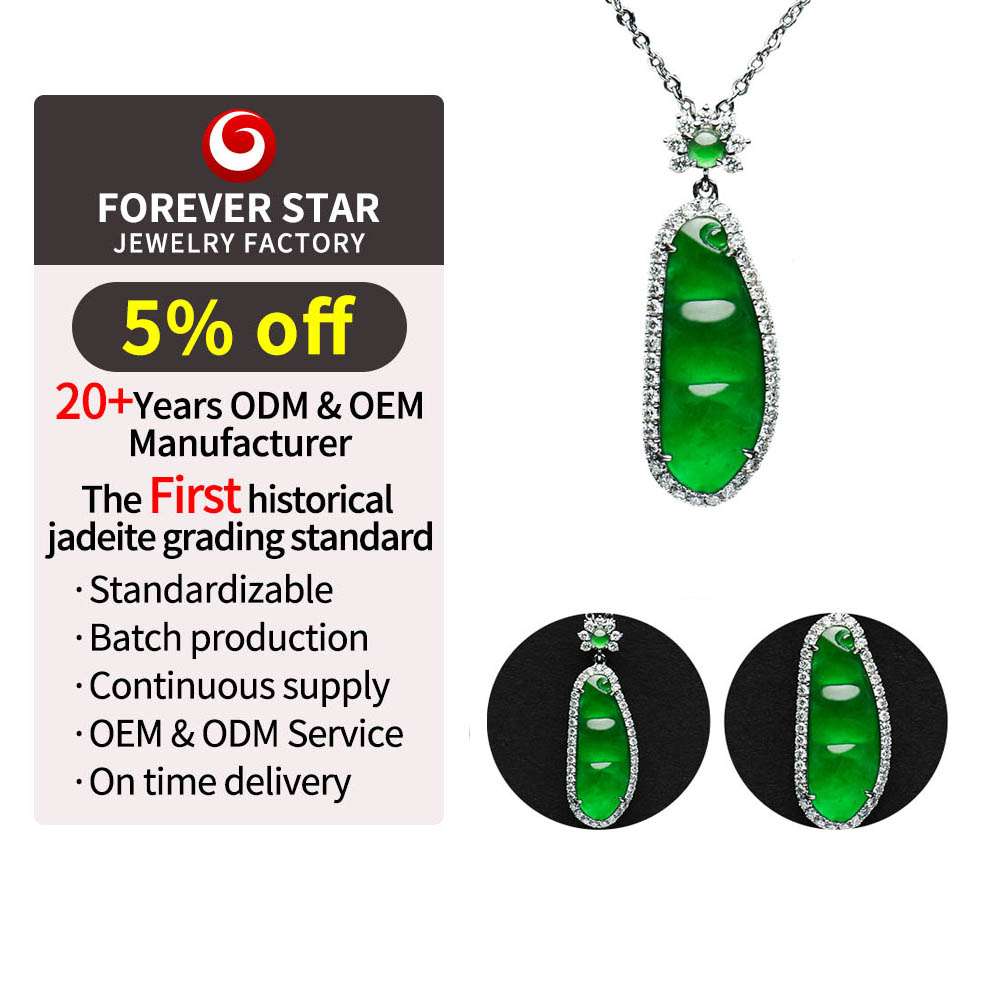 New Fashion Trend Green Jadeite Pendant Necklace for Ladies 18K White Gold Inlaid Diamond for Children's Gift