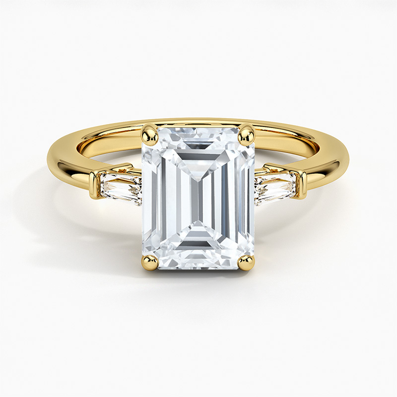 Customized 18K Yellow Gold Lab-Grown 2.5ct Round Engagement Wedding Ring Trendy Emerald Cut CVD Jewelry Women Gifts Parties