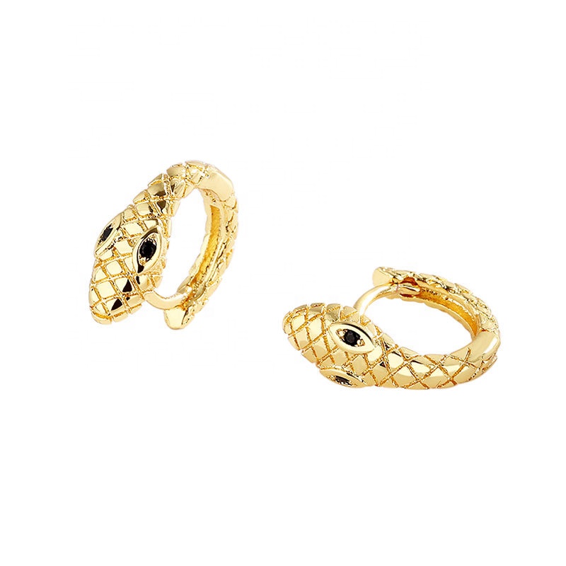 Fashion Jewelry Earrings Yellow 14K Gold Plated Black Zircon Snake Style Hoop Earrings