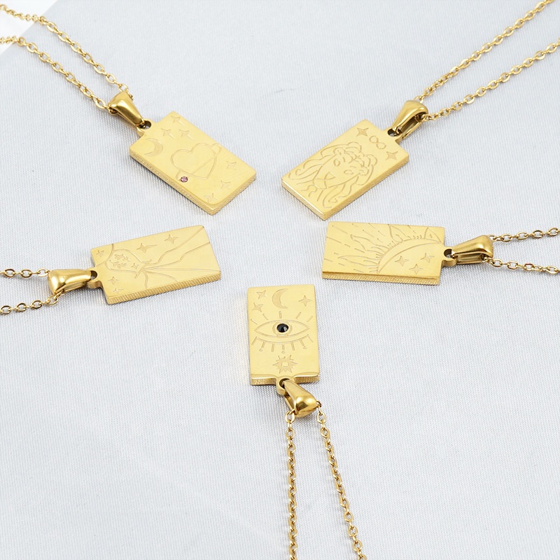 New Design Hot Sell Cheap Price Gold Plated Stainless Steel Pendants and Charms Tarot Cards Necklace