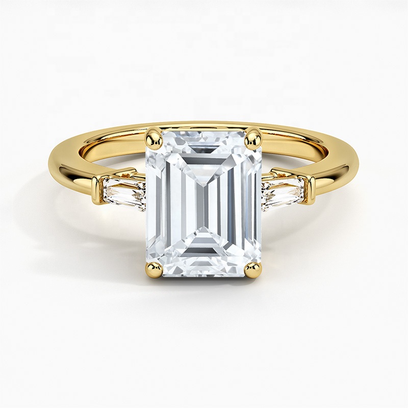Shiny Polishing Ring Band 10K Solid Yellow Gold 2.5 Carat Emerald Cut Lab Grown Diamond Ring