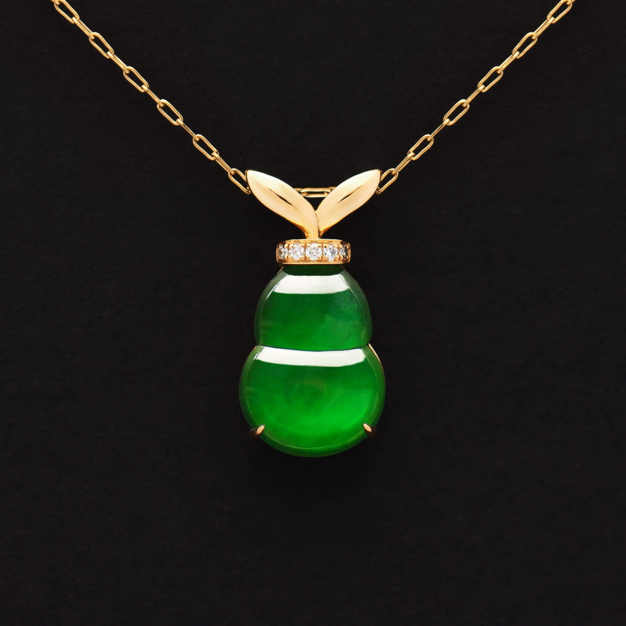 Lucky Natural Jadeite Jade 18K White Gold Diamond Nice Green Icy Color Cucurbit Pendant Charms Fine Pendants & Charms