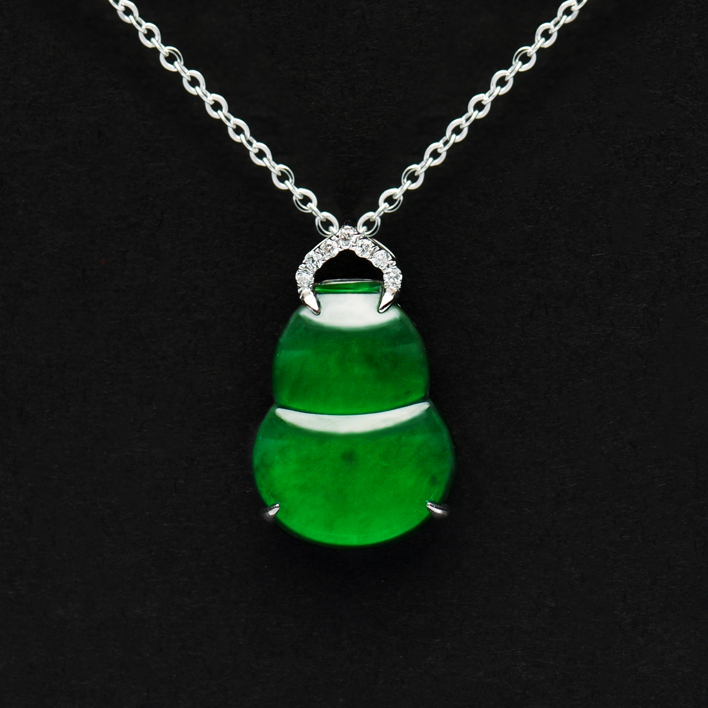 Forever Star 100% Natural Jadeite Jade 18K White Gold Classic Imperial Green Color Icy Jadeite Cucurbit Pendant Charms Third