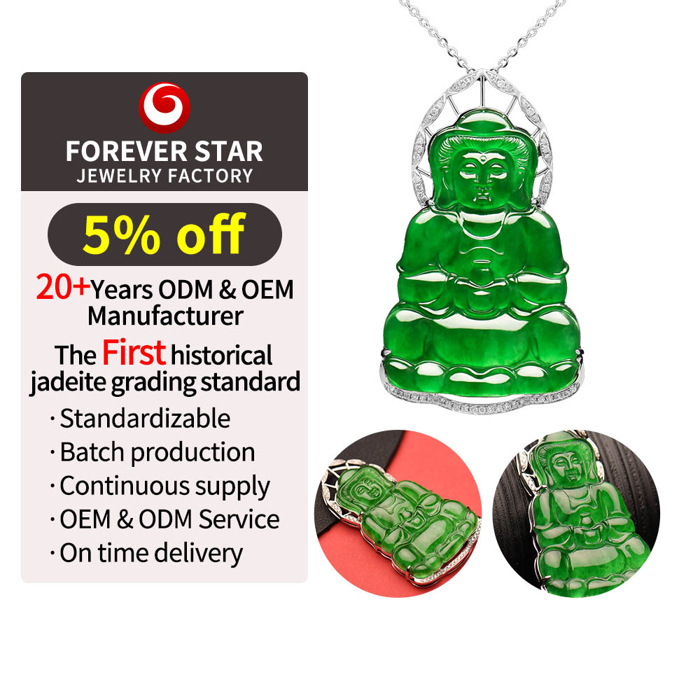 Lucky Natural Imperial Green Glassy Jadeite Jade Goddess of Mercy Pendant Top Level 18K Gold Jewelry Classic Style for Children