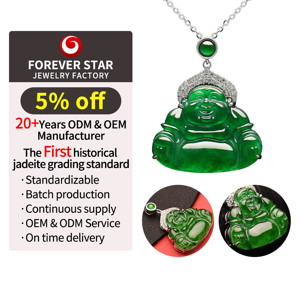 Graceful Imperial Green Icy Jadeite Buddha Pendant High Quality 18K White Gold With Natural Jadeite Diamond Jewelry Charms