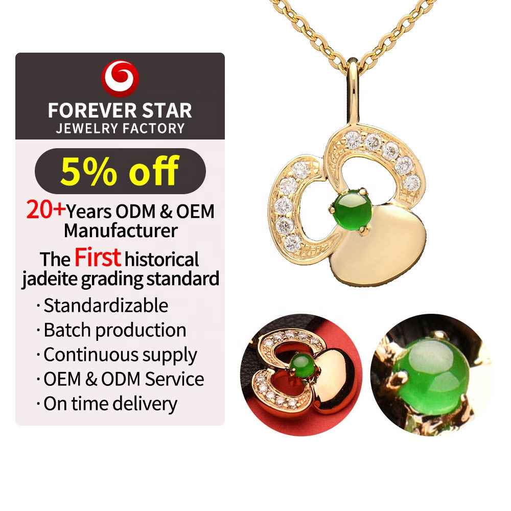 Elegant Imperial Green Icy Jadeite Pendant With 18K Yellow Gold and Diamond Fresh High Quality Natural Jadeite Jewelry Charm
