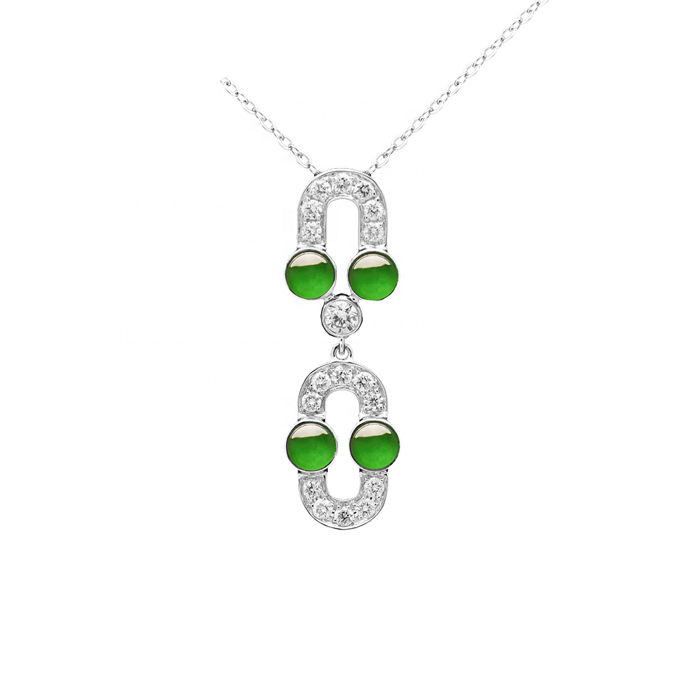 Forever Star 18K White Gold Natural Diamond Transparent Icy Pure Green Jadeite Jewelry Set Fashion Style Pendant Charms