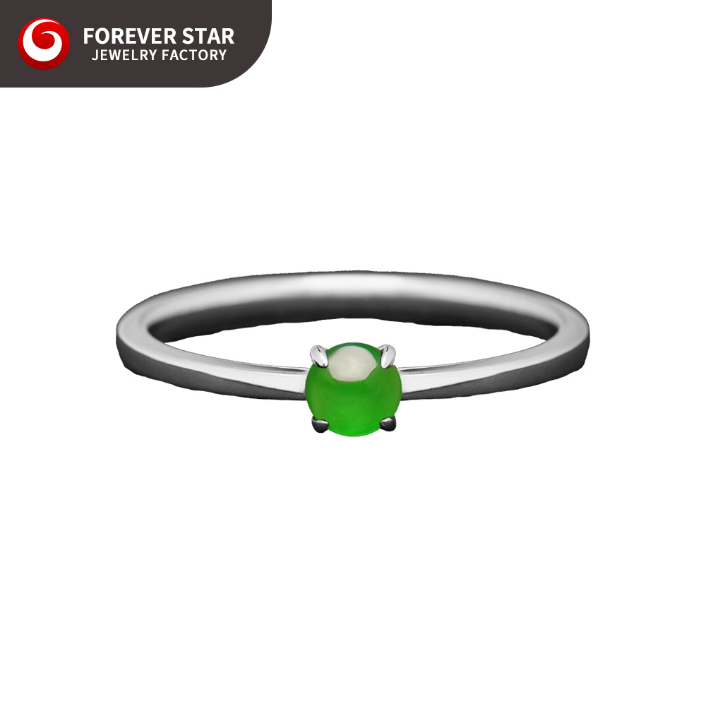Classic Wedding Engagement Ring Fresh Highest Level Genuine Jadeite in 18K White Gold Full Green Icy Color