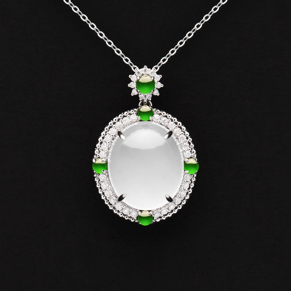 Custom Jewelry Factory High End Quality Genuine Icy White Jade Quartz Jadeite Jade Moissanite Diamond 18K Solid Gold Pendant