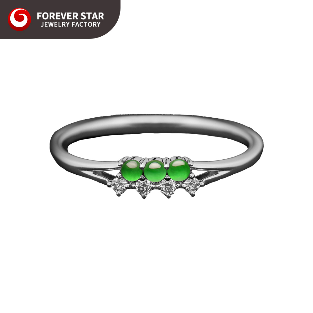 18K White Gold Diamond Engagement Ring Delicate Elegant Sun Green Color Icy Jadeite Genuine Highest Level Jadeite for Weddings