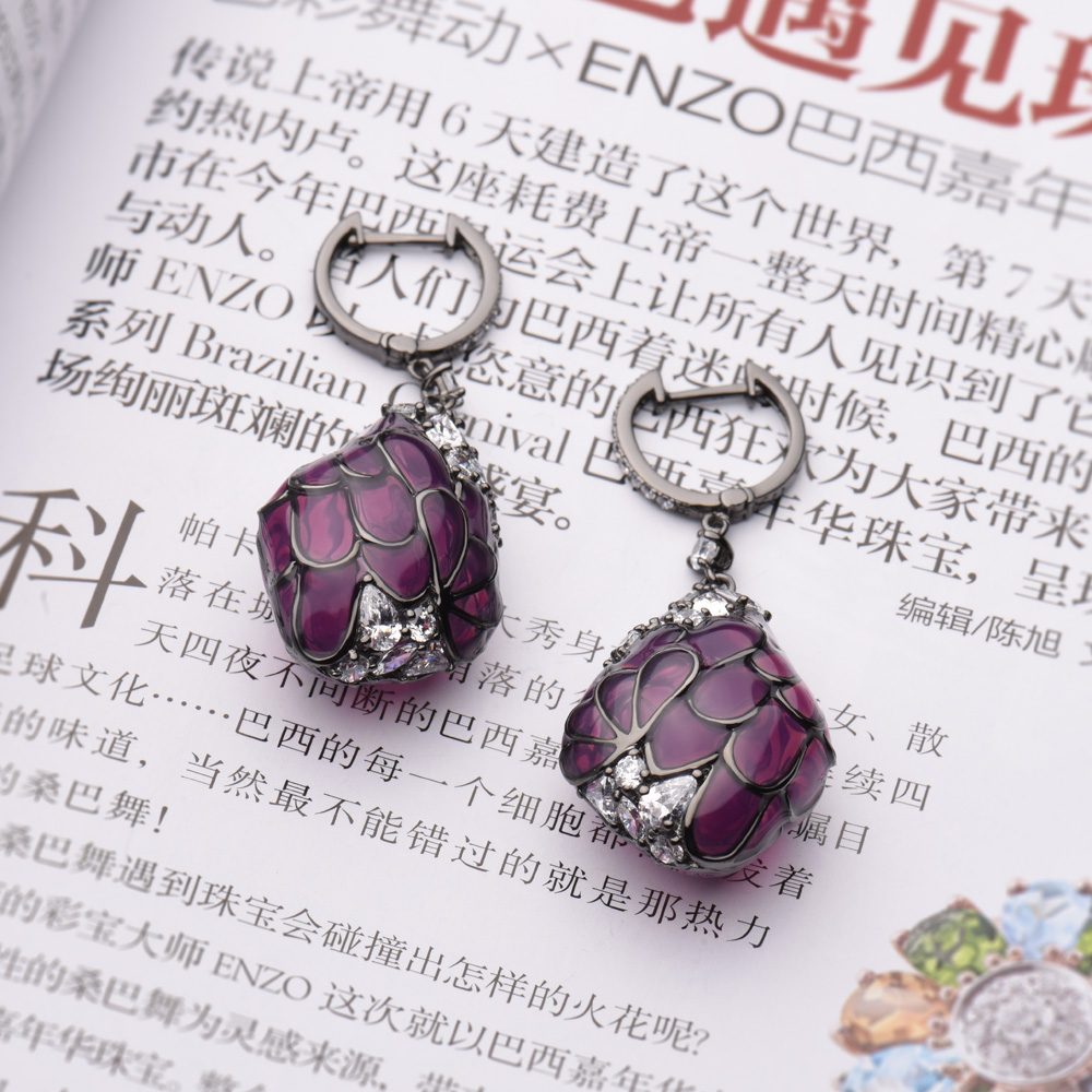 Fantasy Country Enameled Pendant Keychain Ring Unique Gold Garnet Enamel 925 Sterling Silver CZ Ring with Pearl Zircon Stone