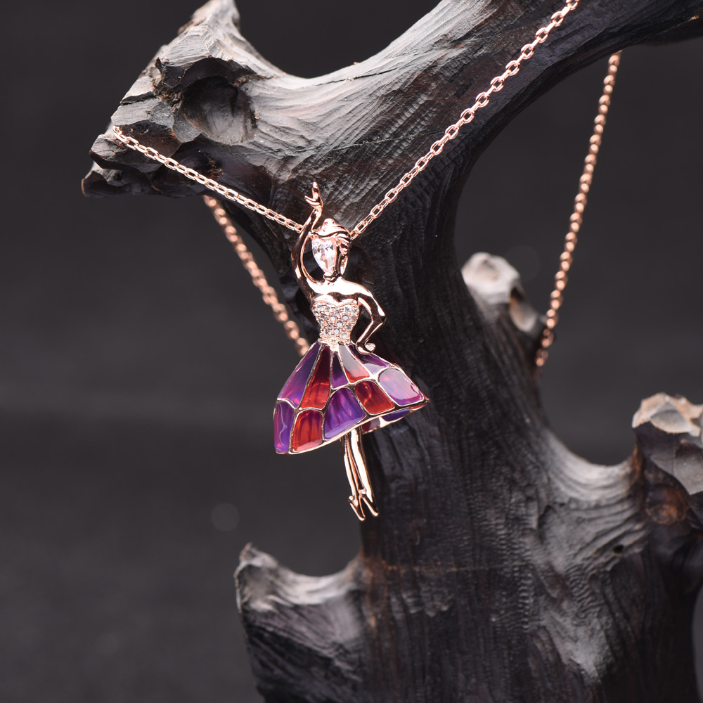 Anime Enamel Necklace Necklace Enamel Pendant 925 Silver CZ Necklace