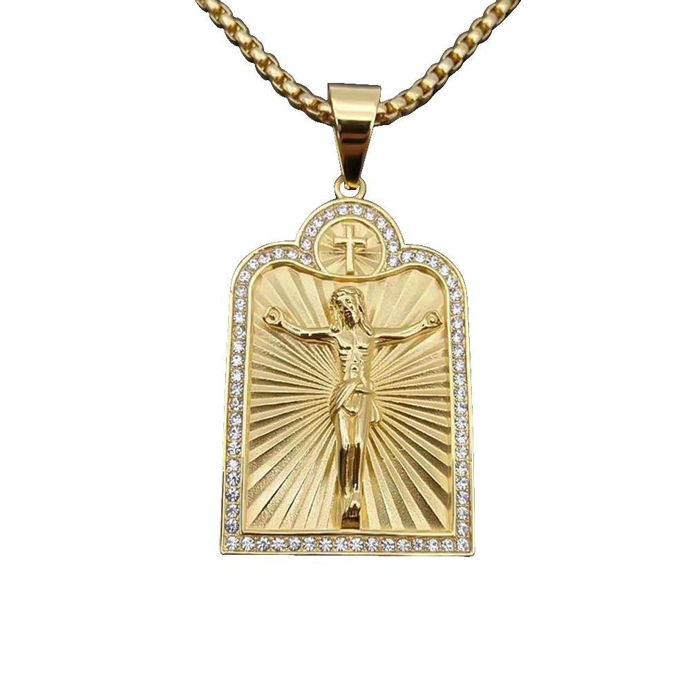 Firstmadam 18K Yellow Gold Christian Shell 5D Hard Gold Classic Charms Pendant Necklace for Party