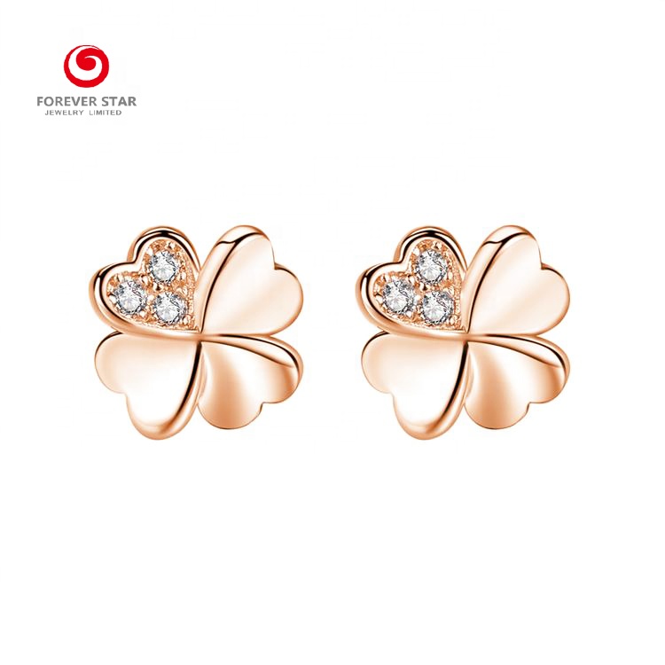 New Design 18K Gold Jewelry Clover Style D Color Moissanite 18K Rose Gold Moissanite Stud Earrings