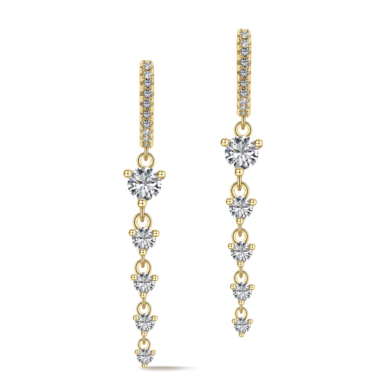 Silver S925 White Round Moissanite Zirconium Array Fringe Design Niche Fashion Simple Everything Exquisite Earrings