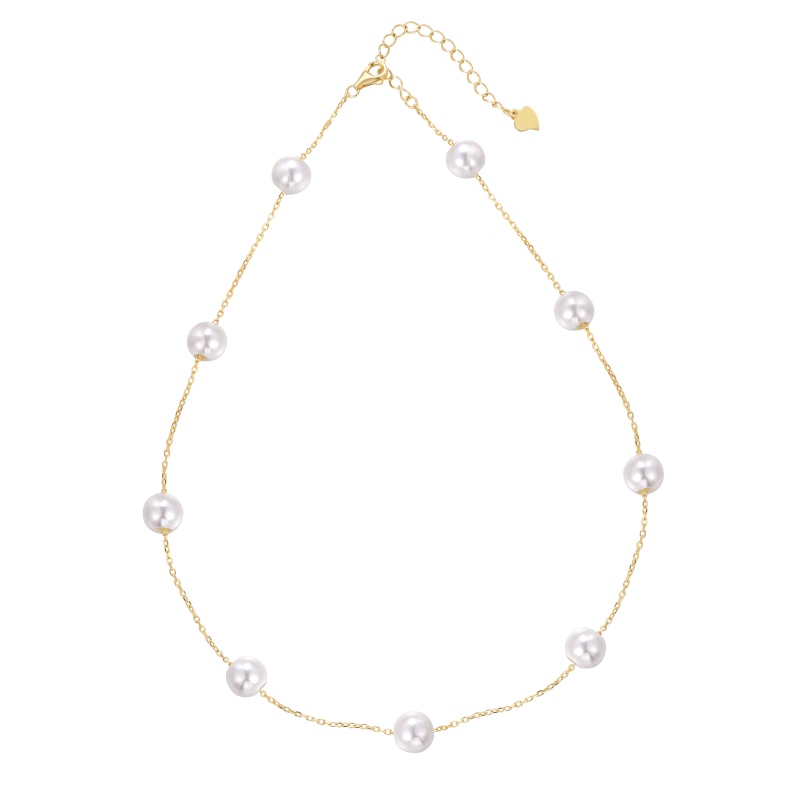 S925 Sterling Silver Women's White Pearl Pearl Beads Isometric Arrangement Niche Fashion Elegant High Sense Necklace