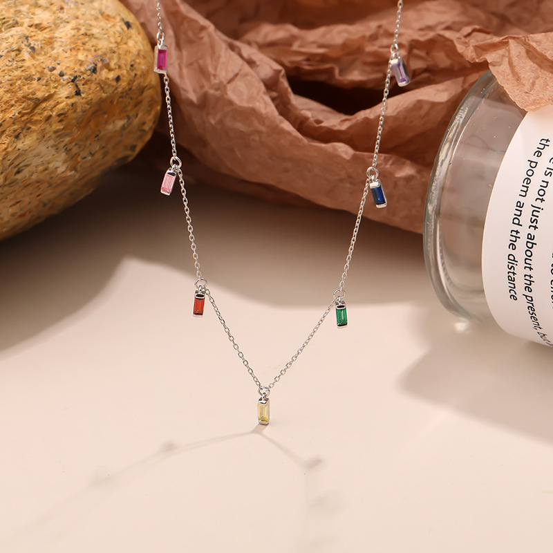 925 Silver Color Zircon Necklace Female European and American Moissanites Light Luxury Overlapping Collarbone Choker