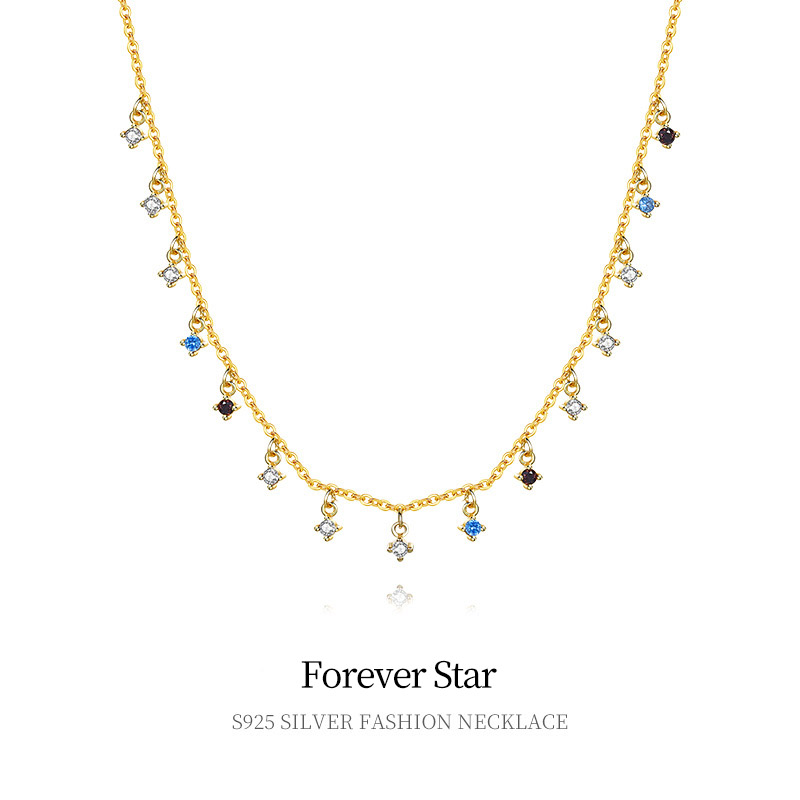 Women Lovely Gold Plated 925 Sterling Silver Boutique Jewelry Colorful Zircon Moissanites Charm Necklace