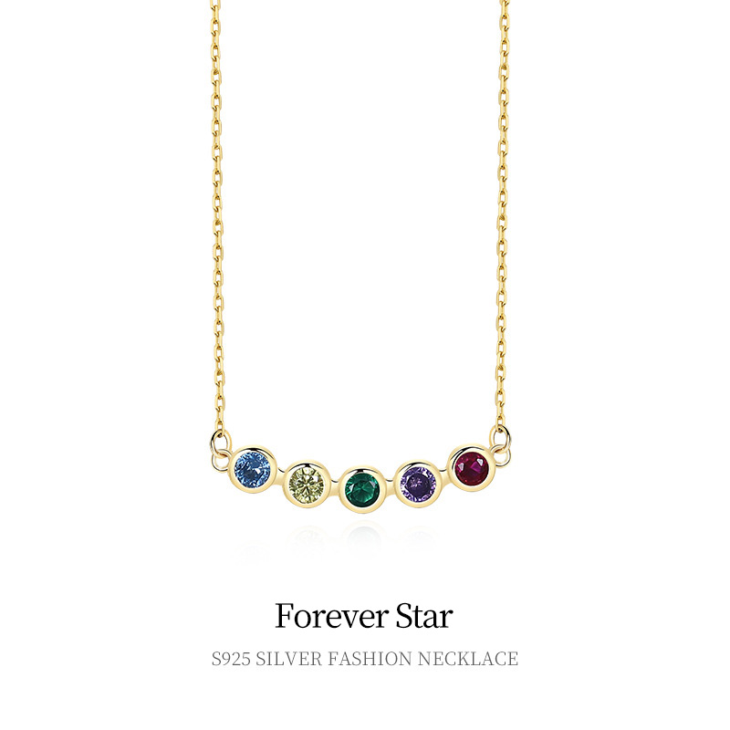 Wholesale Rainbow Necklace 925 Sterling Silver Multicolor Round Zircon Moissanites Magic Necklace 18k Gold Plated Necklace