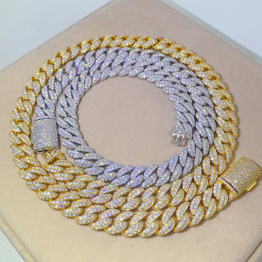 Customizable 925 Silver & Solid Gold Moissanite Necklace Cuban Chain with Diamond Cut Rope Hip Hop Style