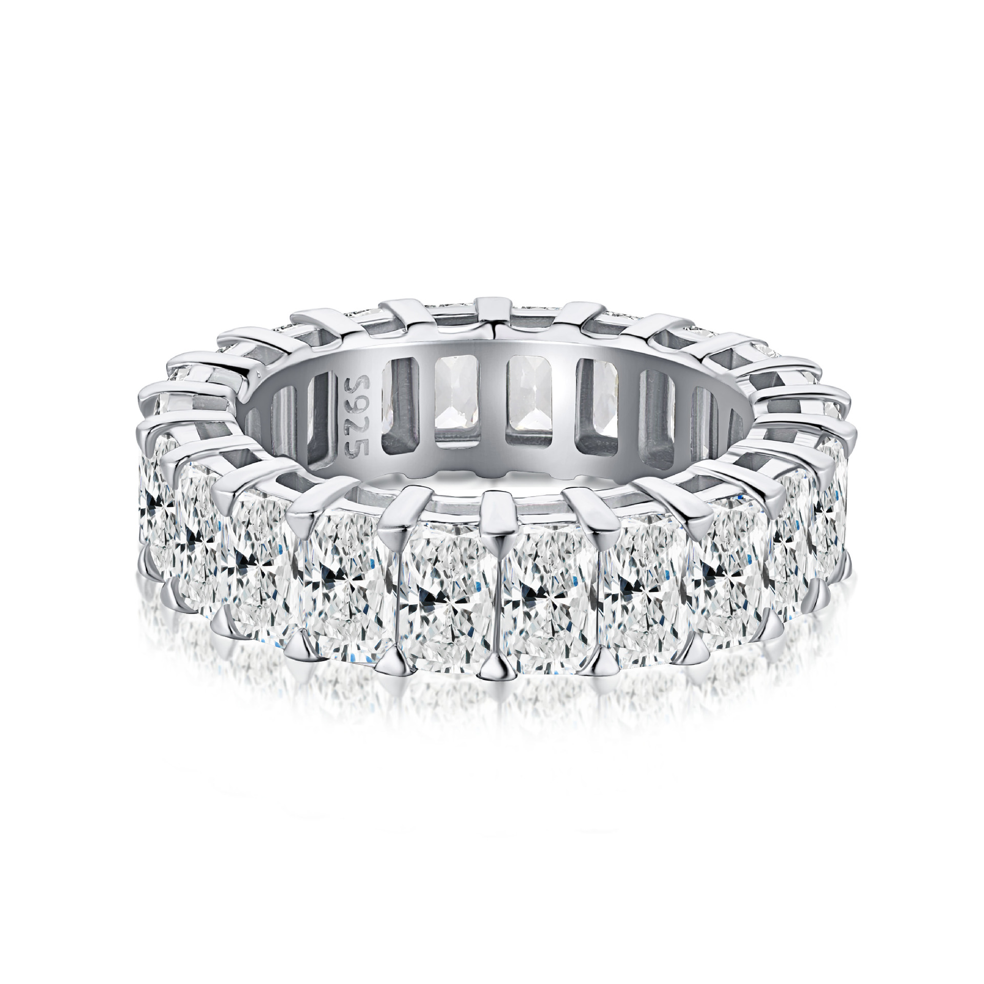 Sterling Silver 925 Pagoda Row Diamond Ring Refers to Women's Simple Fashion Personality Luxury European and American Rings