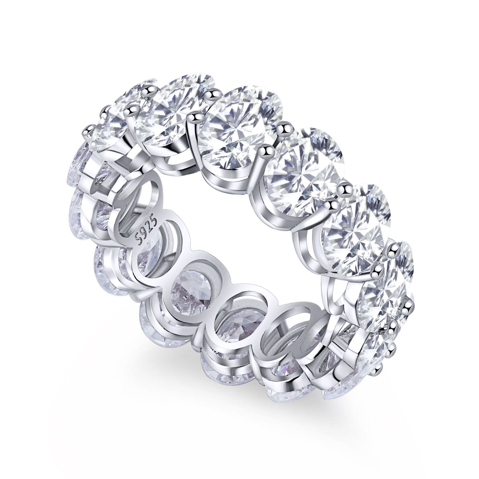 925 Silver Ring Oval Eternity Radiant All Round Cubic Zirconia CZ Fine Ring Eternity Engagement Wedding Band Ring