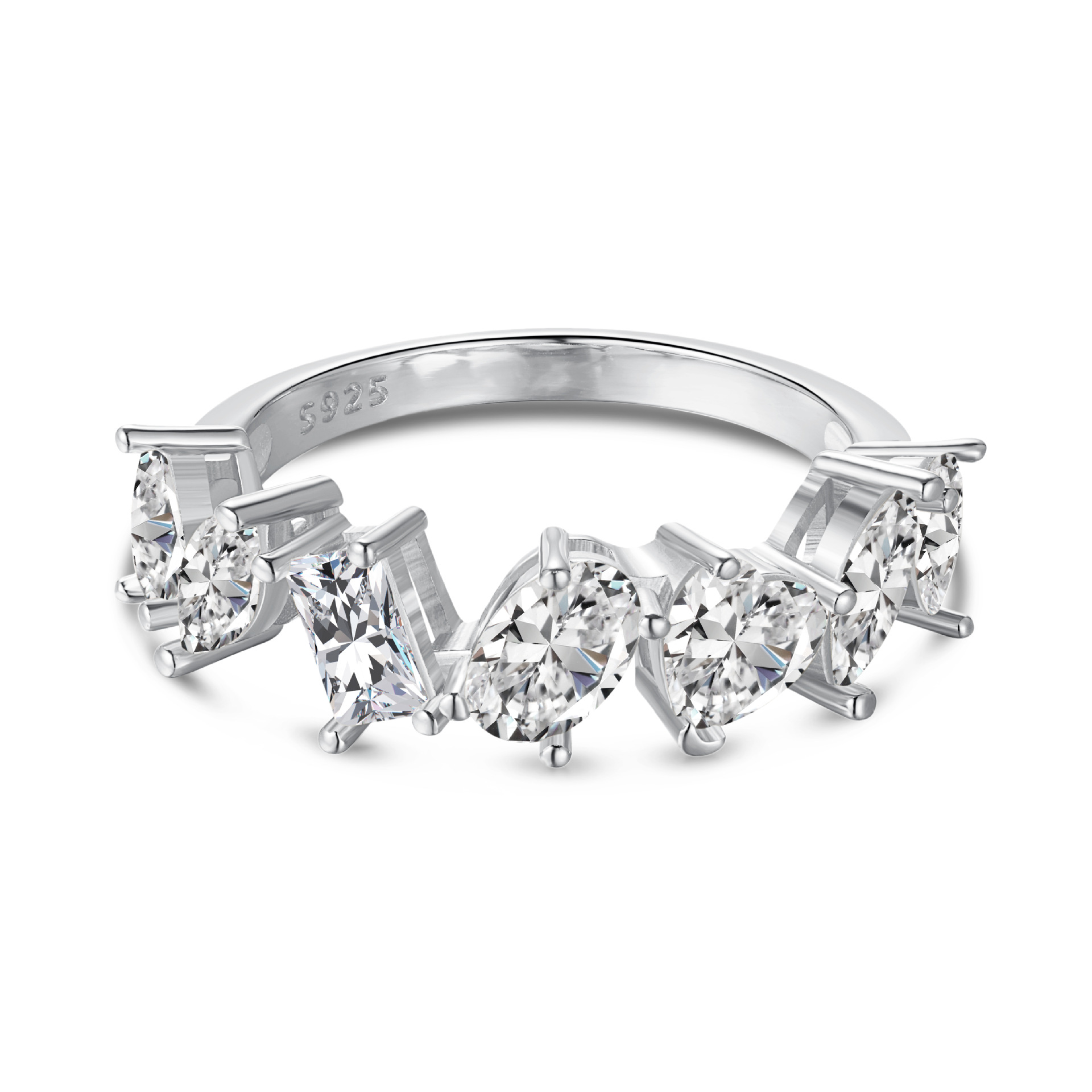 Wholesale High-End 925 Sterling Silver Moissanite Rings Custom Men's Hip Hop Wedding Band with Trillion Half Eternity Design