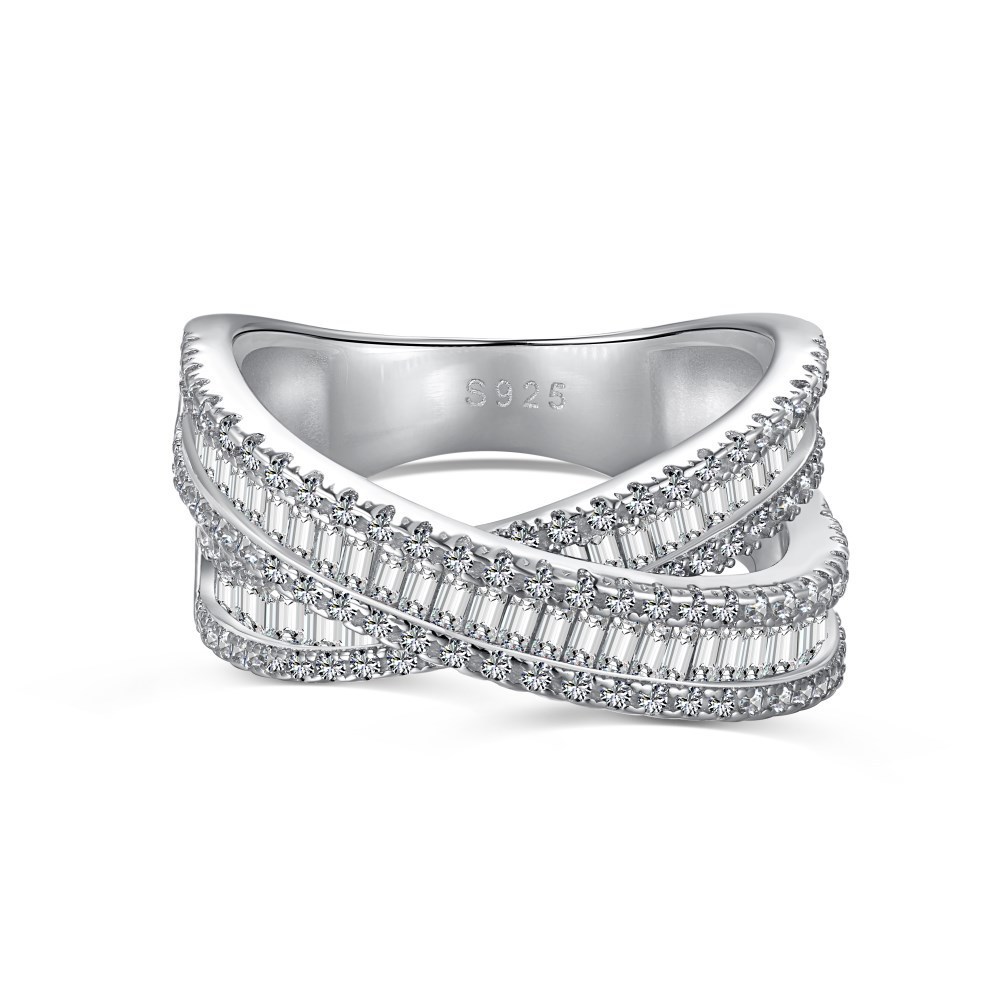 High Quality 925 Sterling Silver Cuban Ring Full Iced out Cubic Zirconia Engagement Wedding Ring Party Gifts for Women