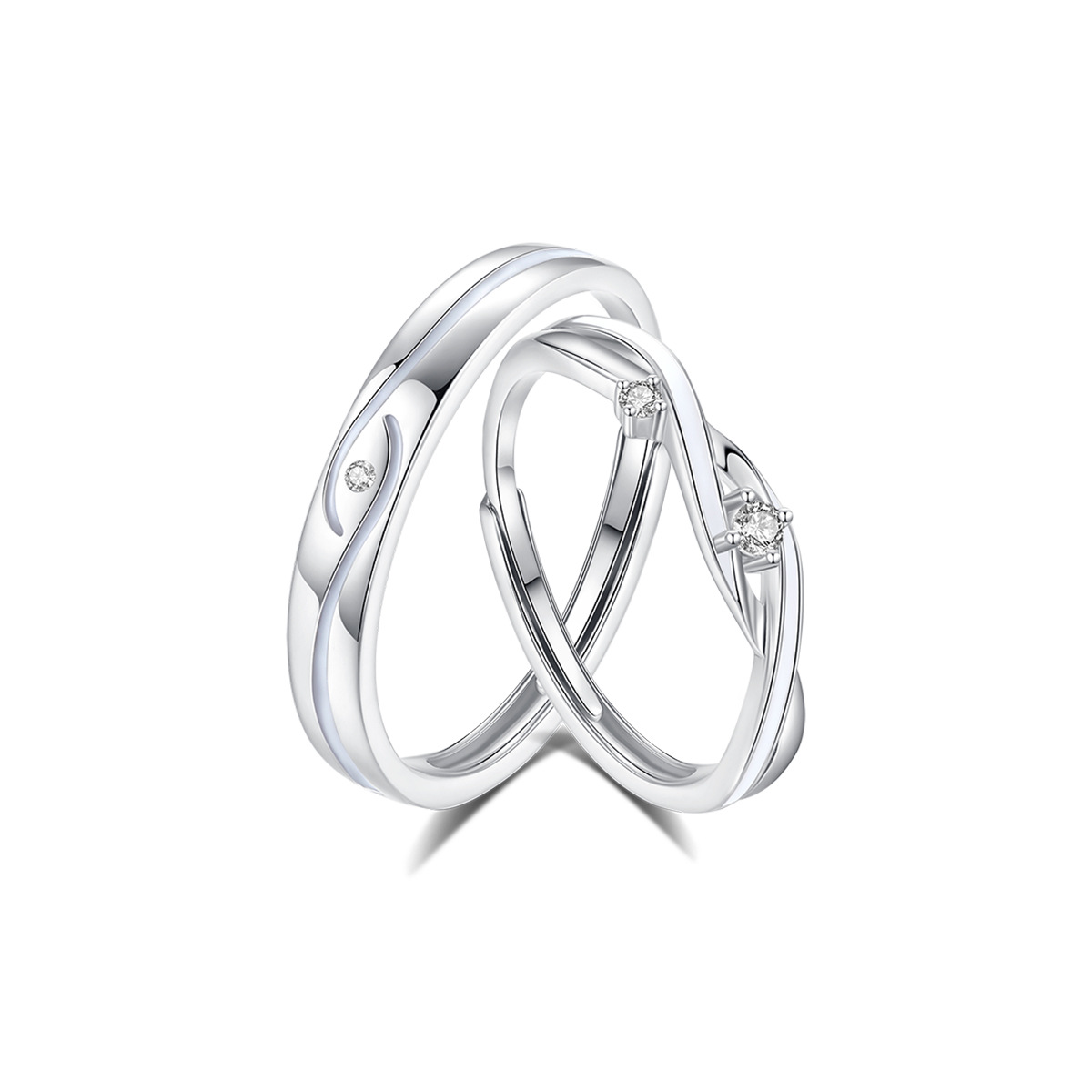 High-Grade S925 Sterling Silver Open Ring Ferris Wheel Interwoven Couple Fluorescent Design Elegant Wedding Jewelry