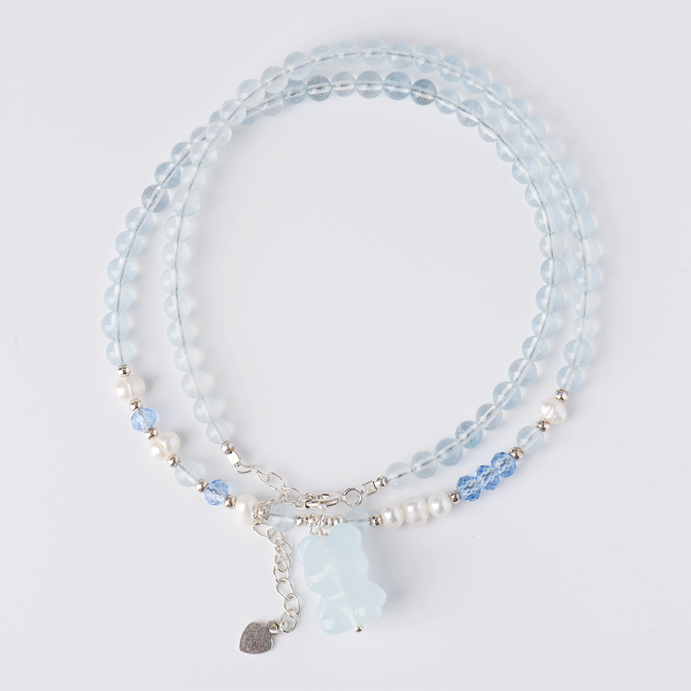 Personality Natural Aquamarine Bear Necklace for Women Fashion 925 Silver Necklace