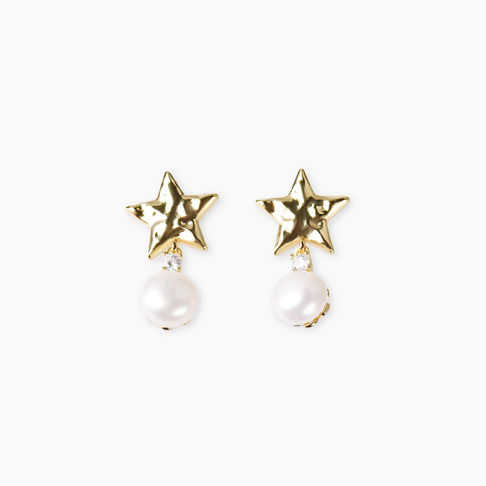 Forever Star Modern Unique Design 14k Gold Filled Freshwater Pearl CZ Stud Earrings for Women GIA Certified Wedding/Engagement
