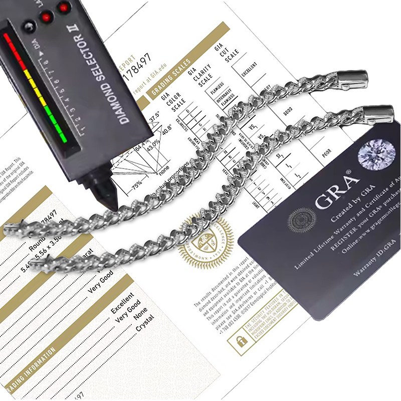 Wholesale 18k Gold Custom Cuban Chain VVS Moissanite GRA Moissanite Diamond 925 Sterling Silver Cuban Chain Necklace