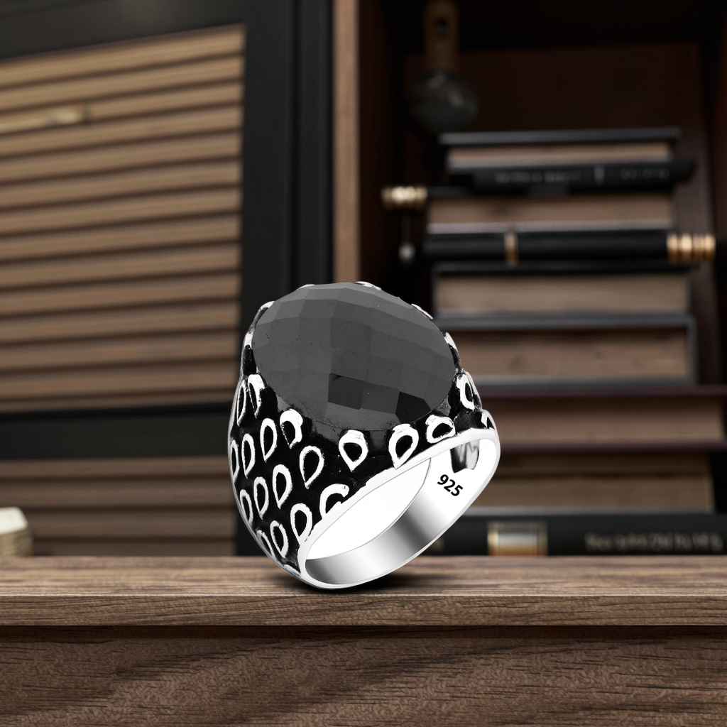 925 Sterling Silver Solomon Hard Seal Ring for Men Large Gemstone with Vintage Style Free Logo Engagement Suitable