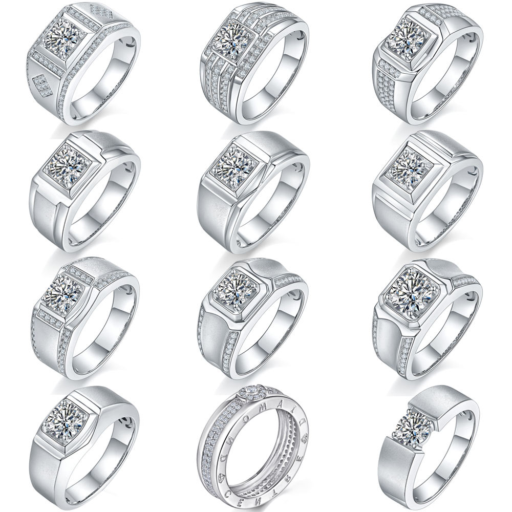 Wholesale S925 Sterling Silver Men's Hiphop Ring Lab Grown Diamond CZ/Moissanite Inlay  Certified Invisible Setting Fine