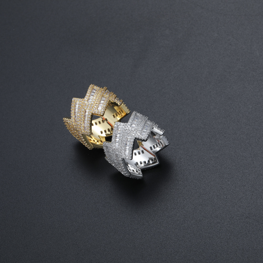Diamond Cuban Gemstone Ring New Custom Invisible Setting Unisex 18K Silver Rhodium Plated Wedding Party Anniversary Daily Wear