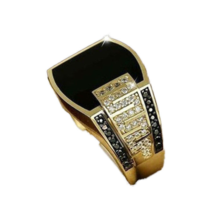 Hot Silver Men's Ring with Wide Face Black Diamond Moissanite Ruby Cut Pearls 14K Purity Fine Fashion Set