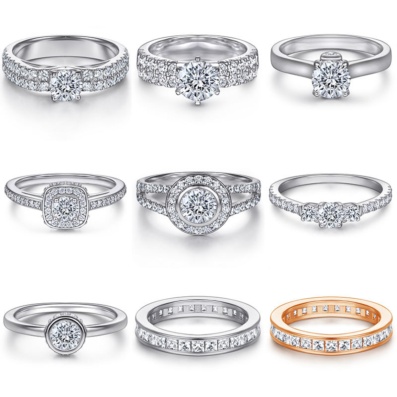 Women's 925 Silver & 18K Rose Gold Wedding Ring Fine Jewelry with Moissanite Main Stone Rhodium Silver Plated for Anniversary