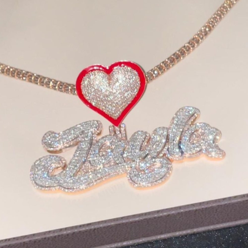 Custom VVS Diamond Moissanite Pendant Necklace with Iced out Chain Letter- Shaped Moissanite Pendants & Charms