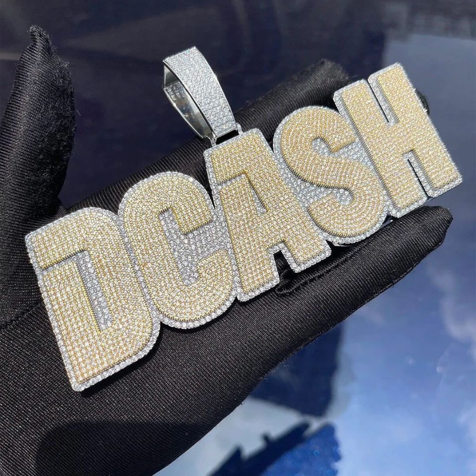 Hip Hop Jewelry Iced Custom Letter Pendant 925 Sterling Silver VVS Moissanite for Certified Rhodium Plated Number Name