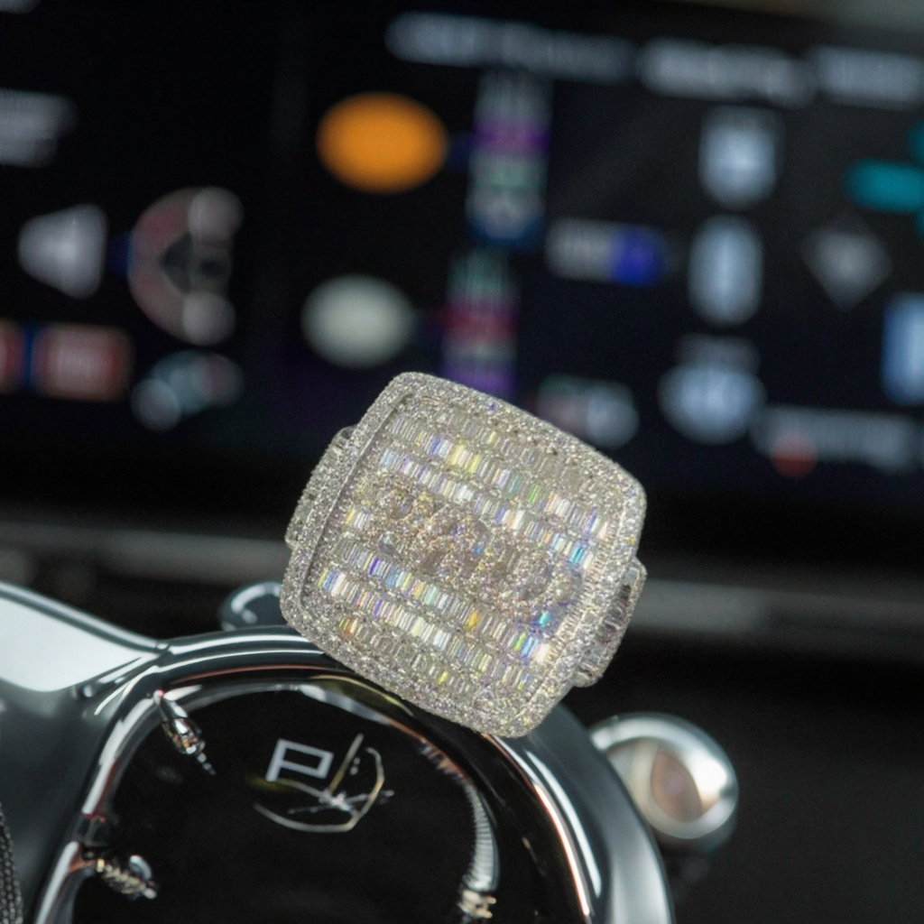 Men's S925 Silver Moissanite Square Ring Cross-Border Hip Hop DIY Custom Letter Personalized Ring