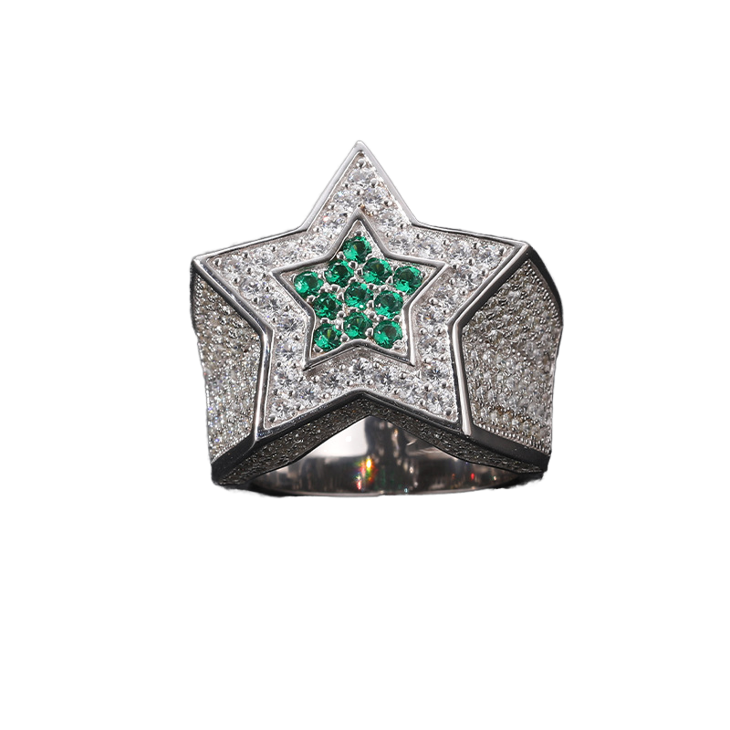 S925 Sterling Silver Platinum Plated for Certified Moissanite Five-Pointed Star Ring Men Cross-Border Accessory Europe United