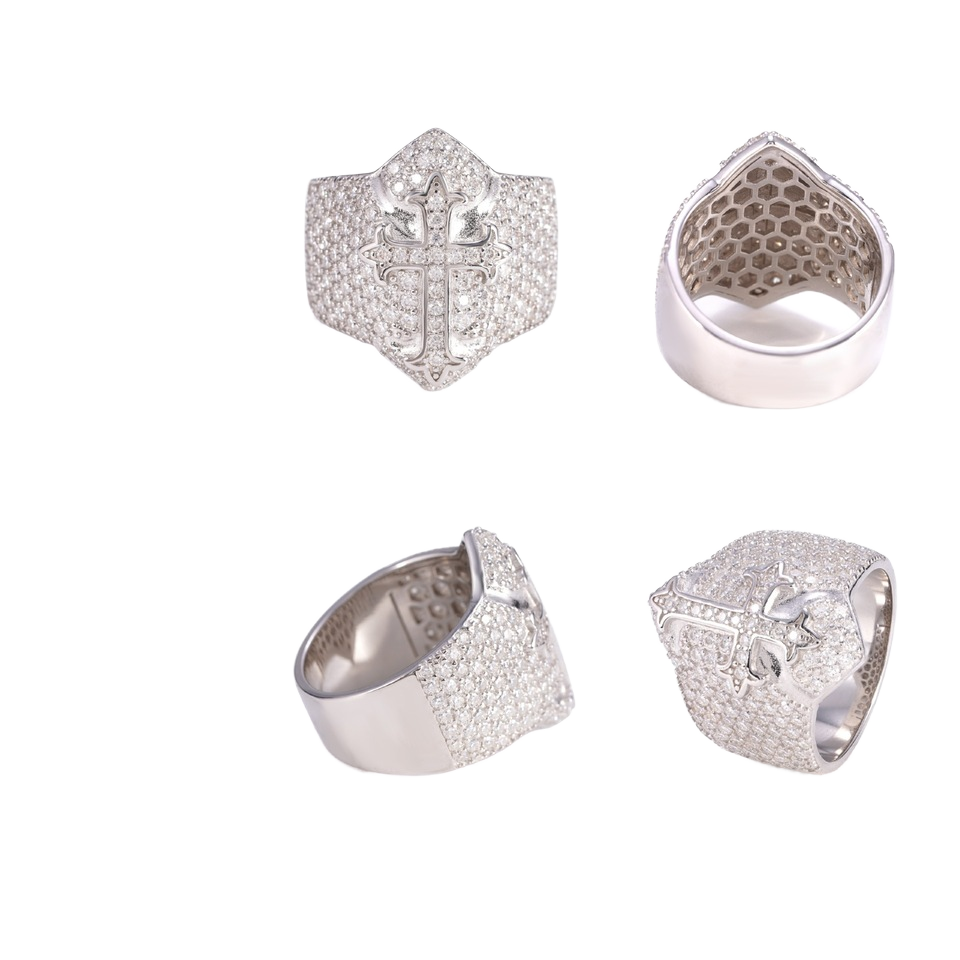 Men's Hip Hop 925 Silver Cross Ring New Personality Alien Design Manufactured by Finger High Quality Moissanite Rings