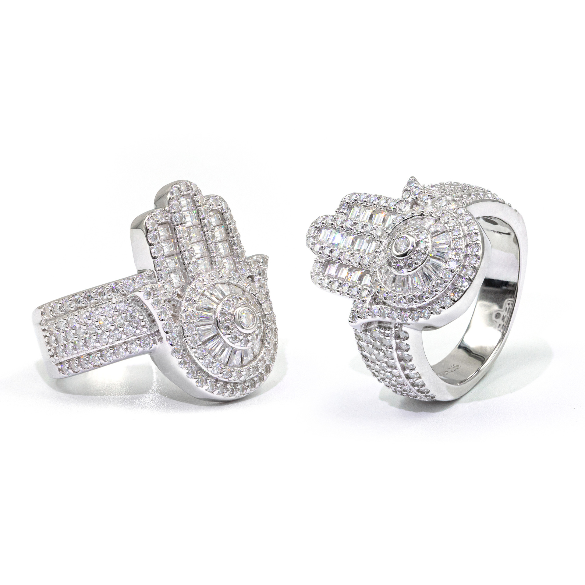 Men's and Women's New 925 Silver T-Square Palm Hip Hop Moissanite Ring Set Fashionable and Stylish