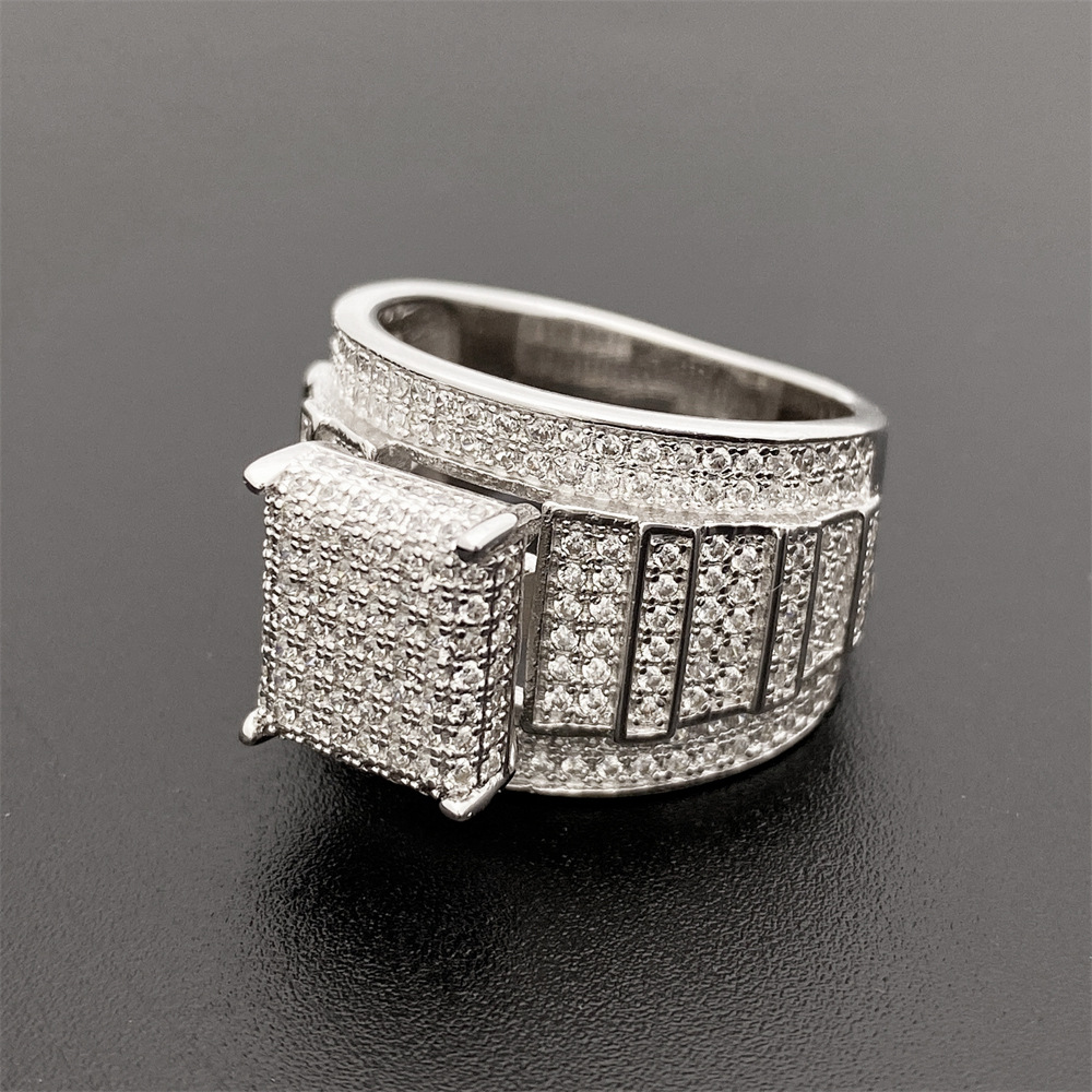 Classic S925 Silver Ring Set Aggressive Hip Hop Trend with D Color Moissanite Fashionable for Men and Women