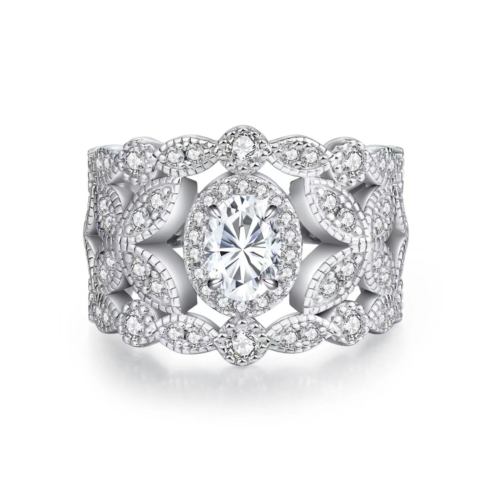 1CT Moissanite Diamond Egg Shape Ring 925 Sterling Silver Rhodium Plating Trendy Prong Setting for Weddings Parties